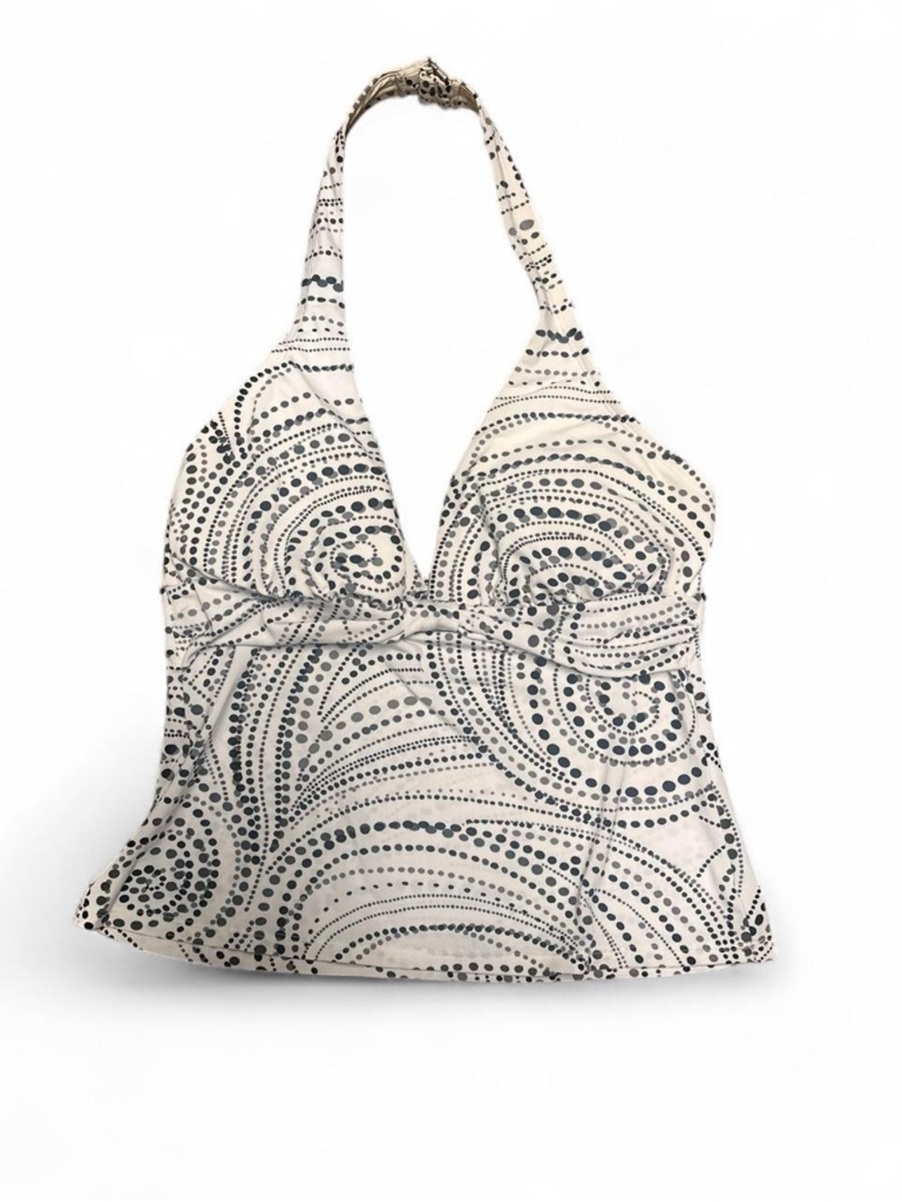 Y2K Halter Tankini Top in White with Black Dot Swirl Print